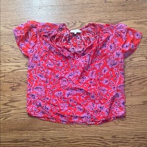 Vibrant Floral Red Blouse